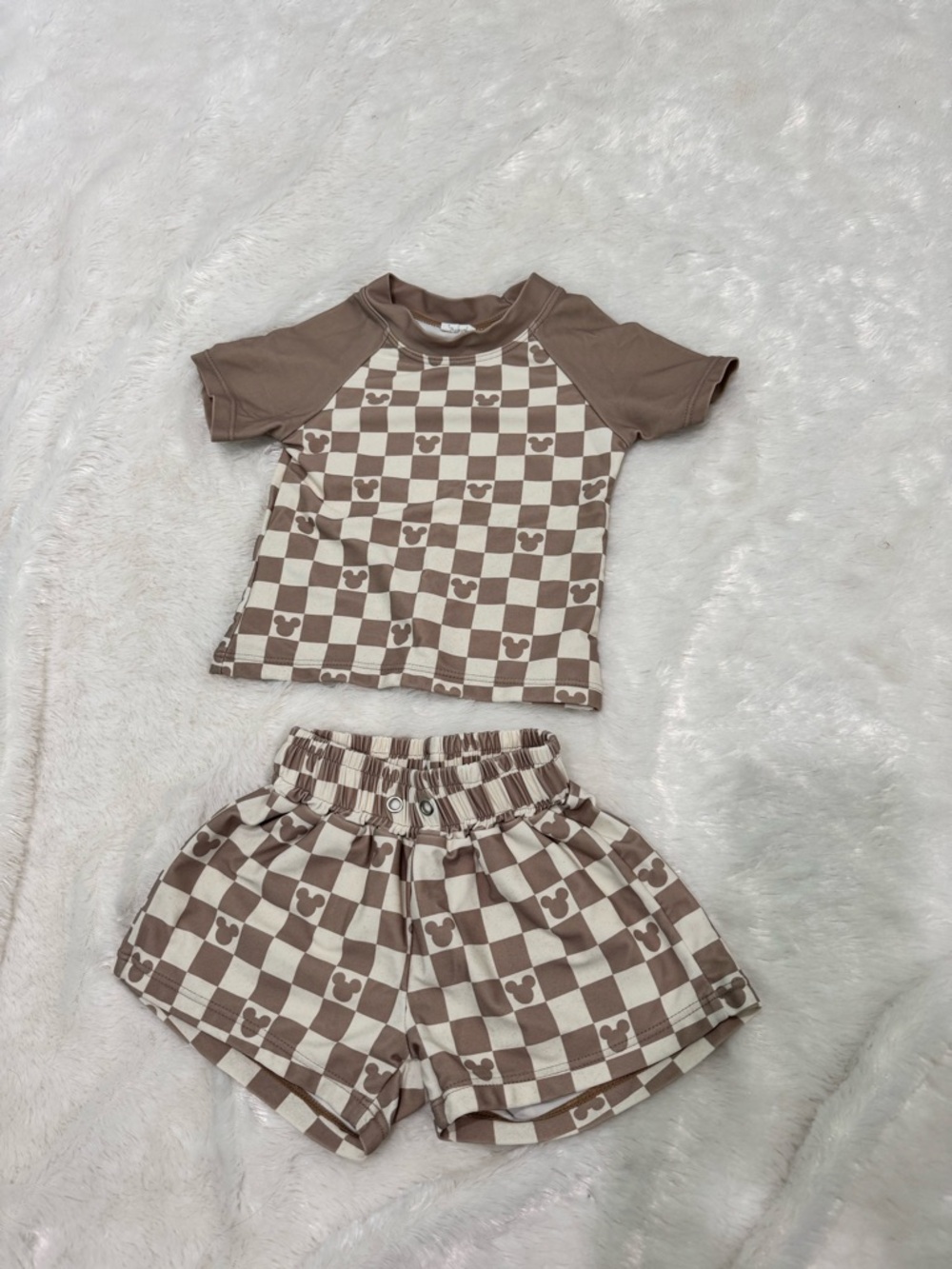 Magical Little Babes RARE Boys Swim 12-18m Checkered Brown/White - Picture 6 of 6